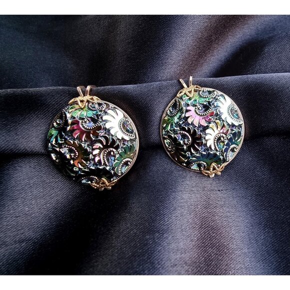 Vintage Northern Lights Carnival Glass Clip On Earrings - Picture 1 of 6